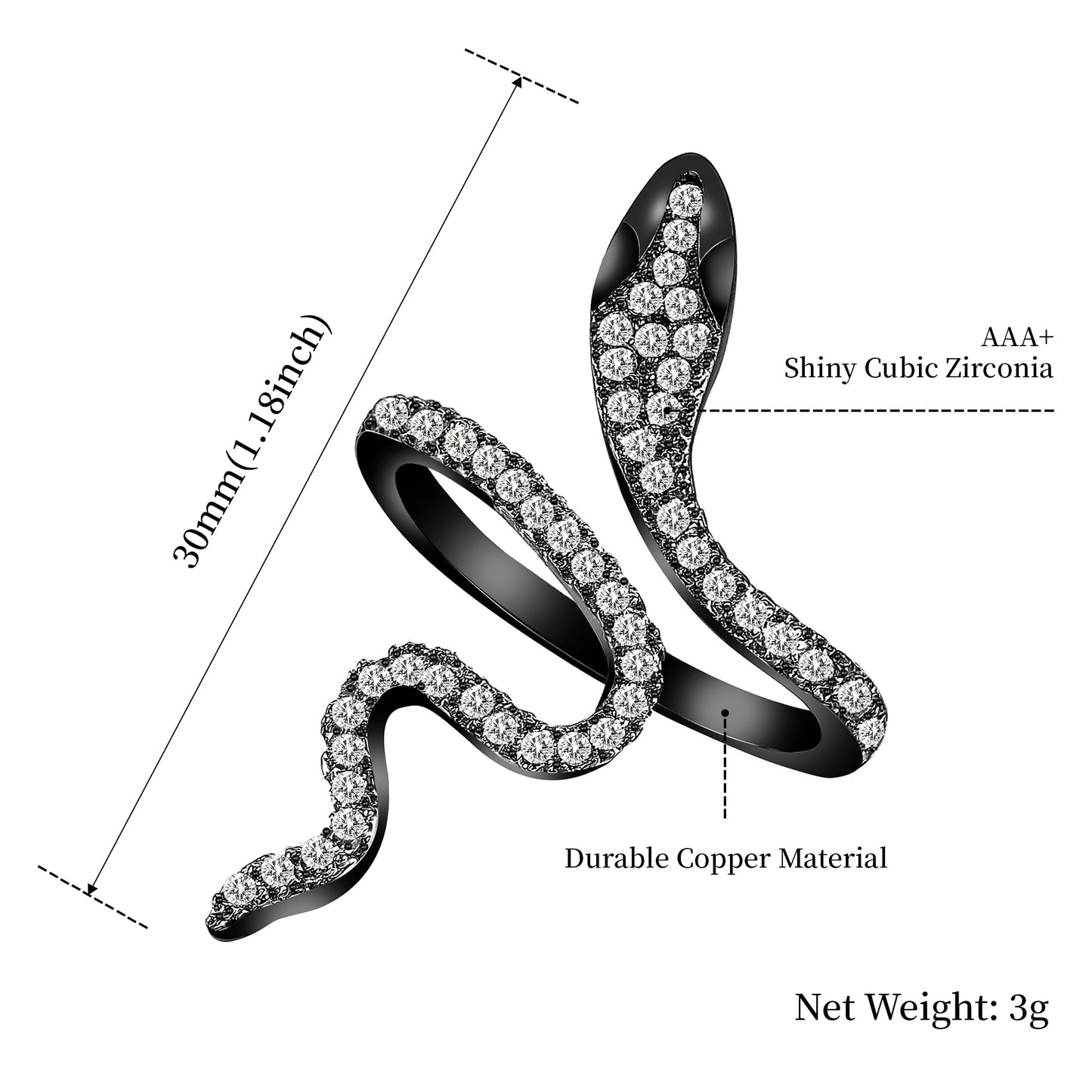 LEE&RO 18K Snake Jewelry Rhinestone Snake Ring for Women