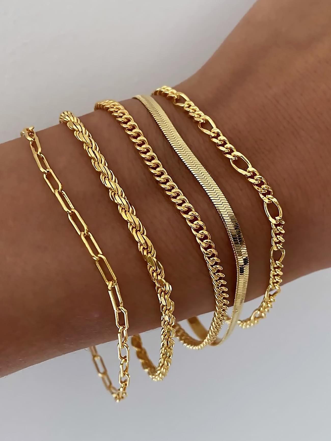 DEARMAY Gold Bracelets for Women Waterproof, 14K Real Gold Jewelry Sets Trendy Thin Dainty Stackable Cuban Link Paperclip Chain Bracelet Pack Fashion Accessories Gifts for Womens