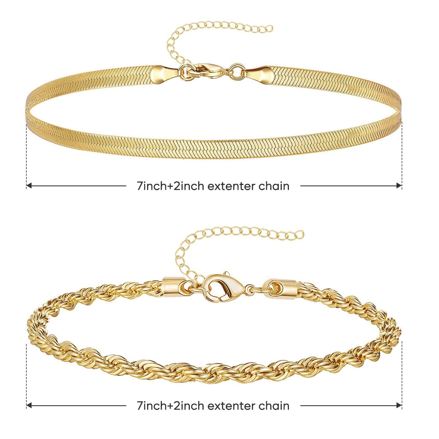 Gold Bracelets for Women Trendy,14K Real Gold Plated Dainty Stackable Paperclip Cuban Link Chain Bracelets,Cuff Bracelets Jewelry Set Adjustable 7"+2"