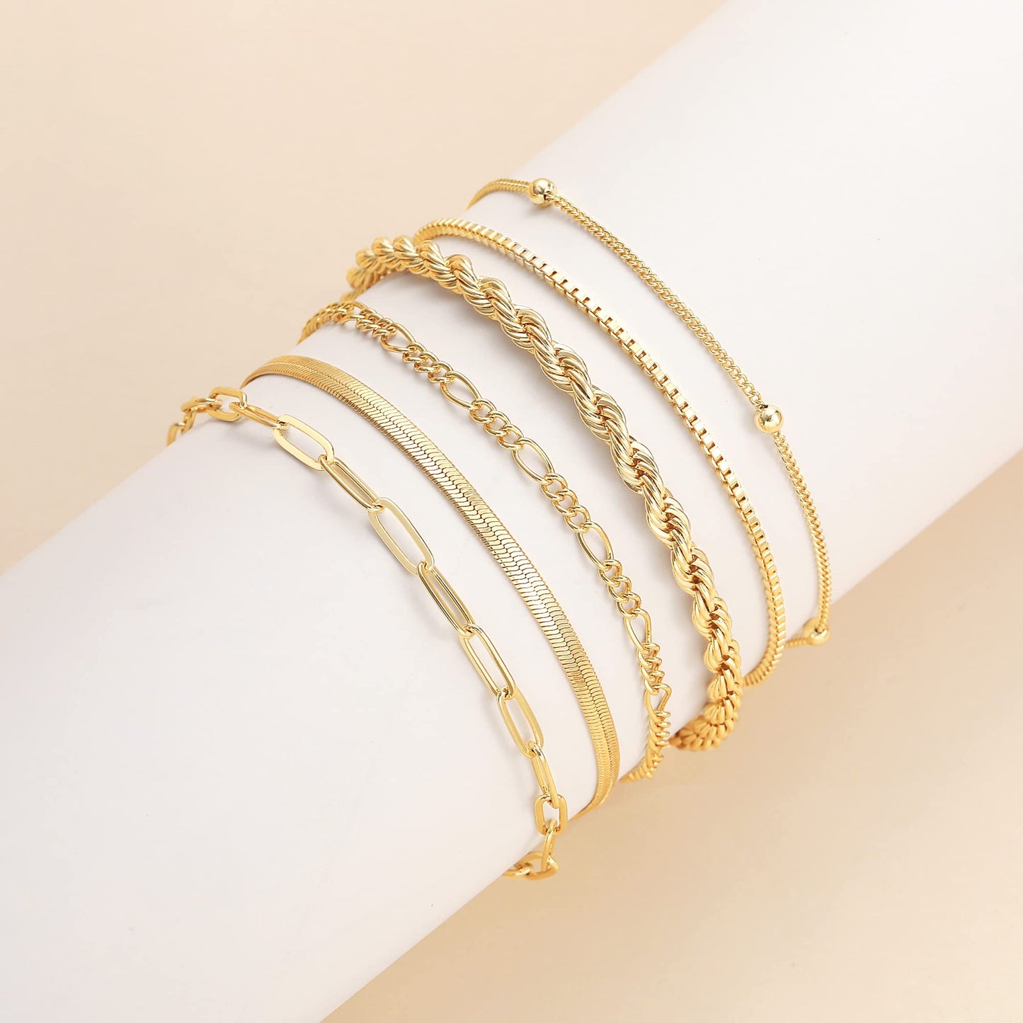 DEARMAY Gold Bracelets for Women Waterproof, 14K Real Gold Jewelry Sets Trendy Thin Dainty Stackable Cuban Link Paperclip Chain Bracelet Pack Fashion Accessories Gifts for Womens