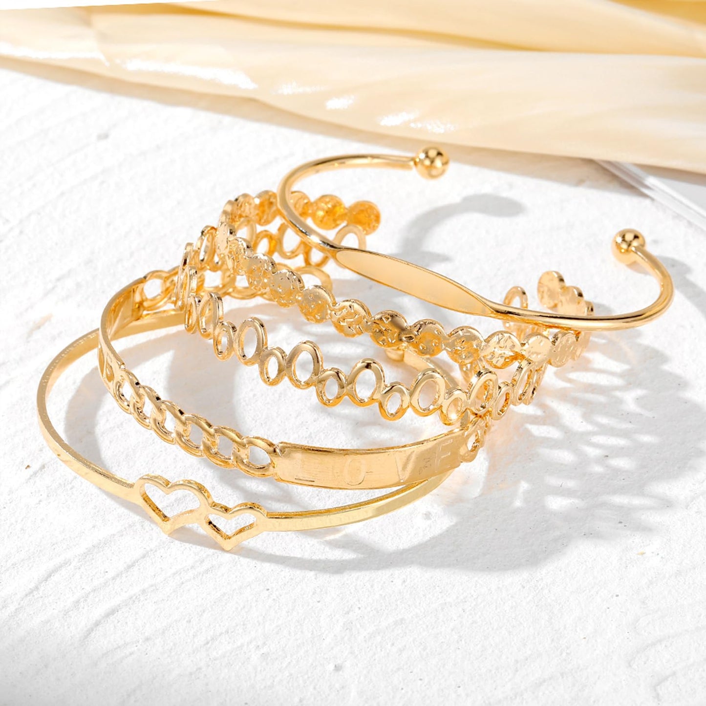 IFKM Gold Bangle Bracelets For Women, 14k Gold Plated Multi Layer Stackable Cuff Bracelet Set, Trendy Elegance Charms Non Tarnish Minimalist Textured Boho Jewelry Gift for Women