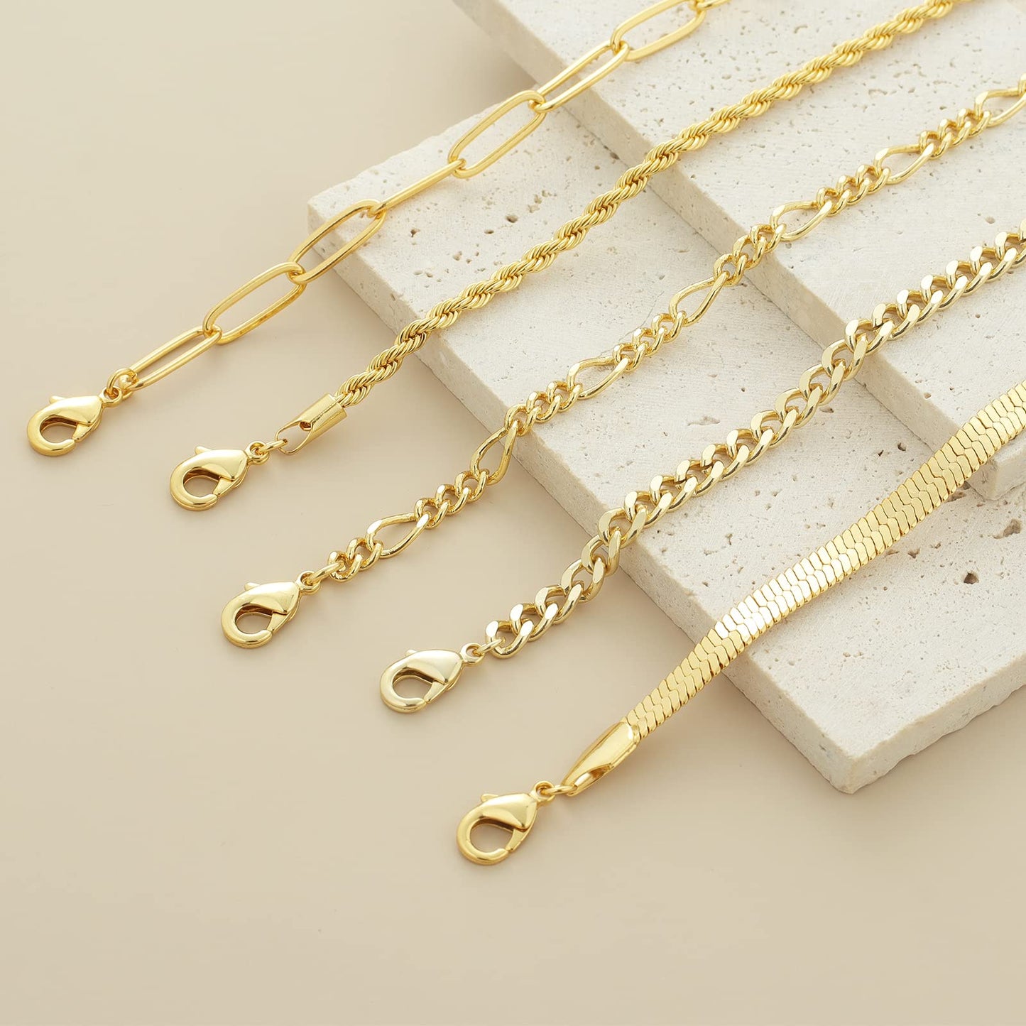 Gold Bracelets for Women Trendy,14K Real Gold Plated Dainty Stackable Paperclip Cuban Link Chain Bracelets,Cuff Bracelets Jewelry Set Adjustable 7"+2"