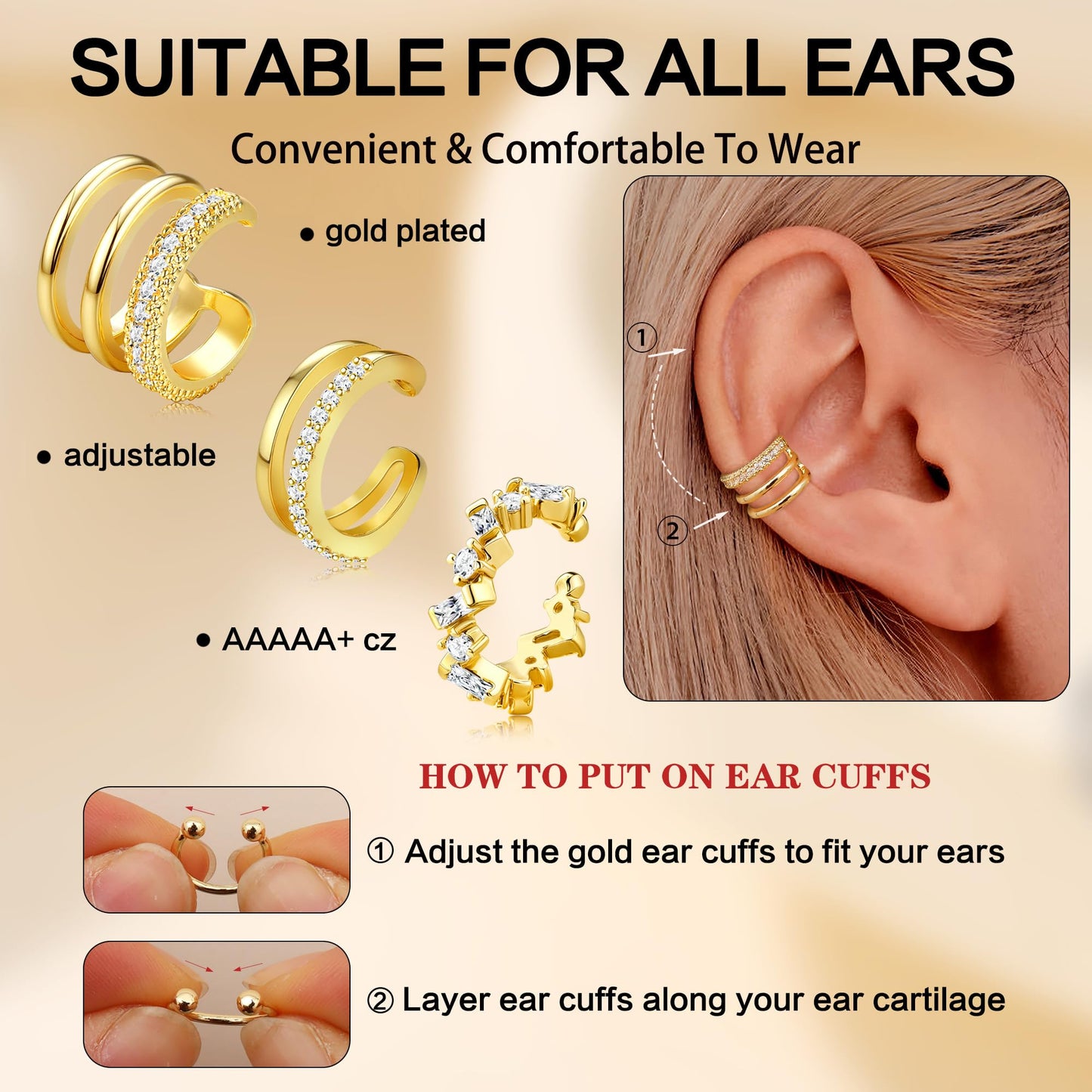 Dochais Ear Cuffs Non-Piercing Earrings for Women Cute Small Clip-On Cartilage Earring 14k Gold Plated Dainty Fake Piercings Earings