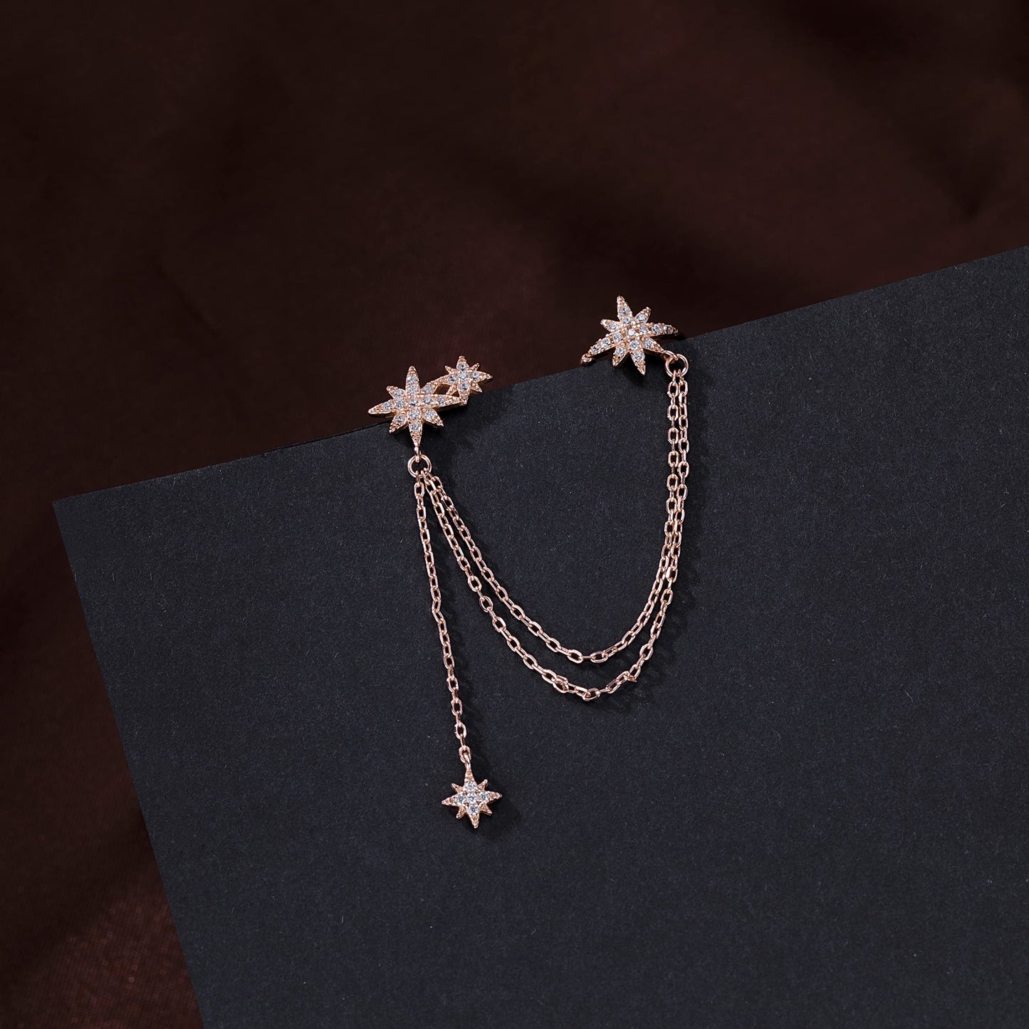 SLUYNZ 925 Sterling Silver Fashion Star Cuff Earring Chain for Women Star Crawler Earring Wrap Earrings