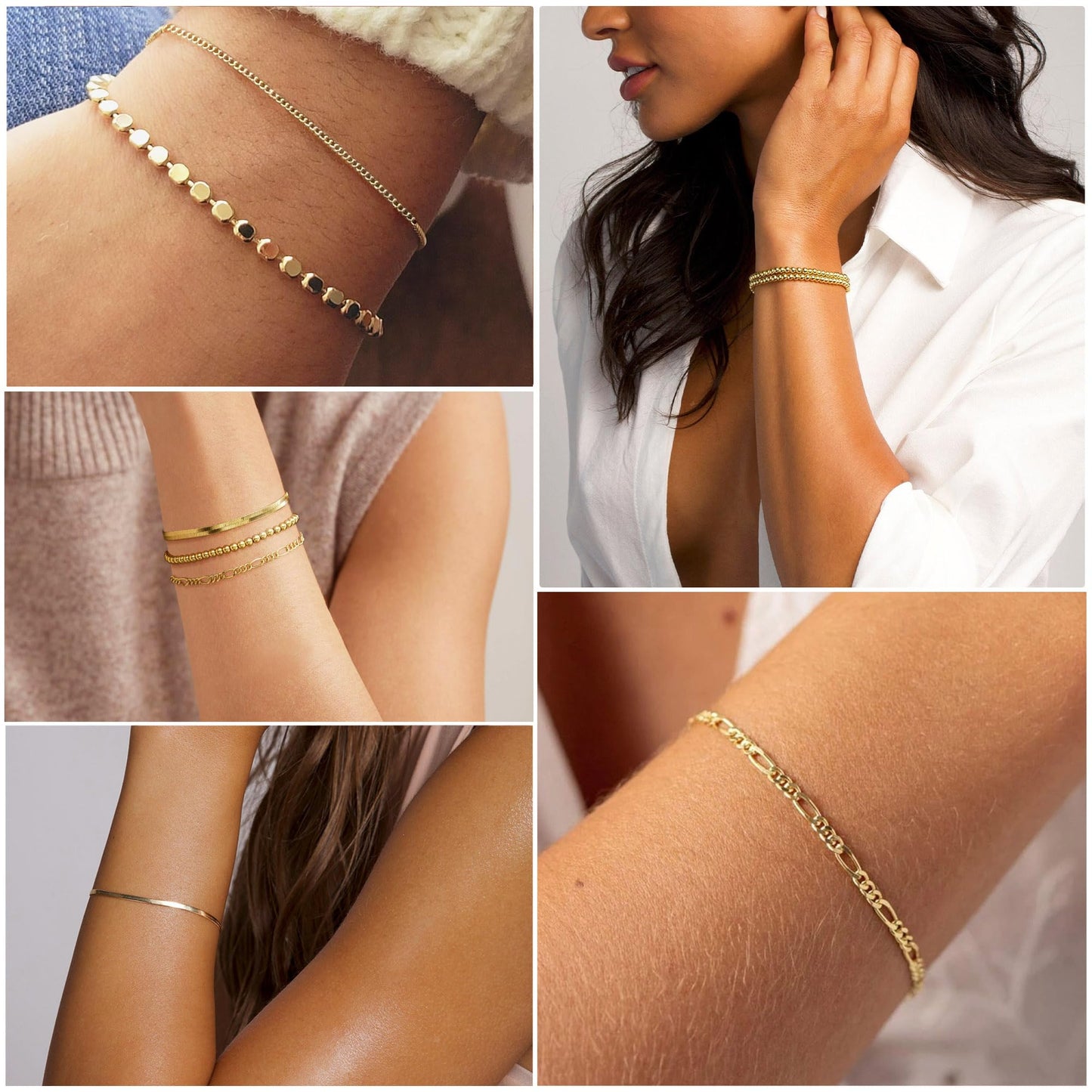 DEARMAY Gold Bracelets for Women Waterproof, 14K Real Gold Jewelry Sets Trendy Thin Dainty Stackable Cuban Link Paperclip Chain Bracelet Pack Fashion Accessories Gifts for Womens