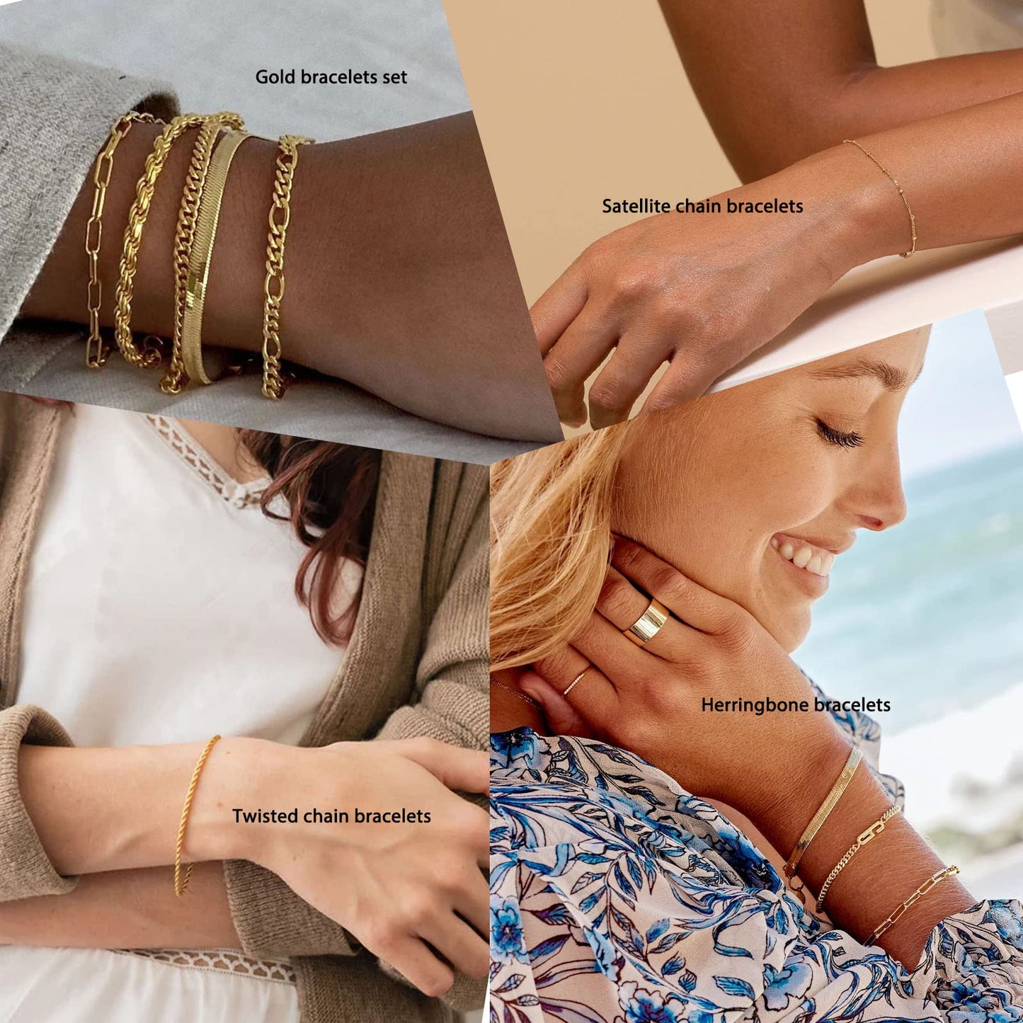 Gold Bracelets for Women Trendy,14K Real Gold Plated Dainty Stackable Paperclip Cuban Link Chain Bracelets,Cuff Bracelets Jewelry Set Adjustable 7"+2"