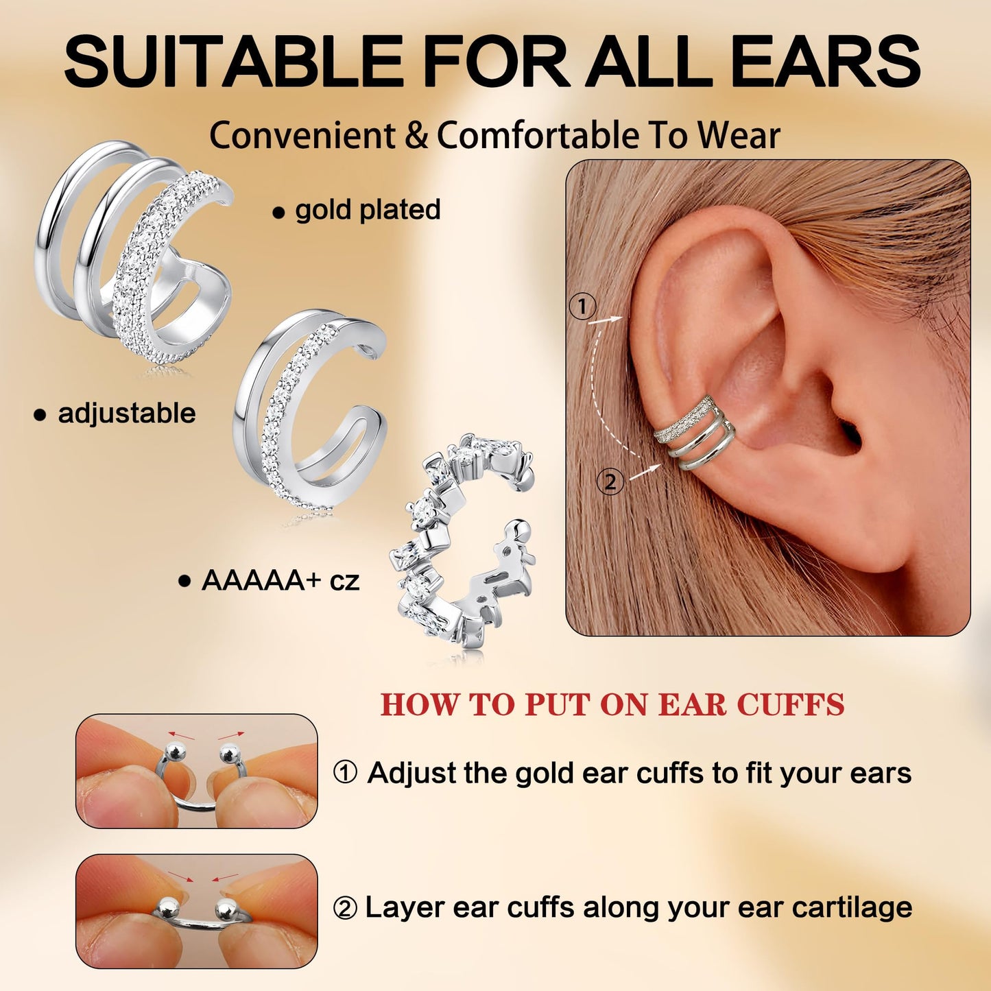 Dochais Ear Cuffs Non-Piercing Earrings for Women Cute Small Clip-On Cartilage Earring 14k Gold Plated Dainty Fake Piercings Earings