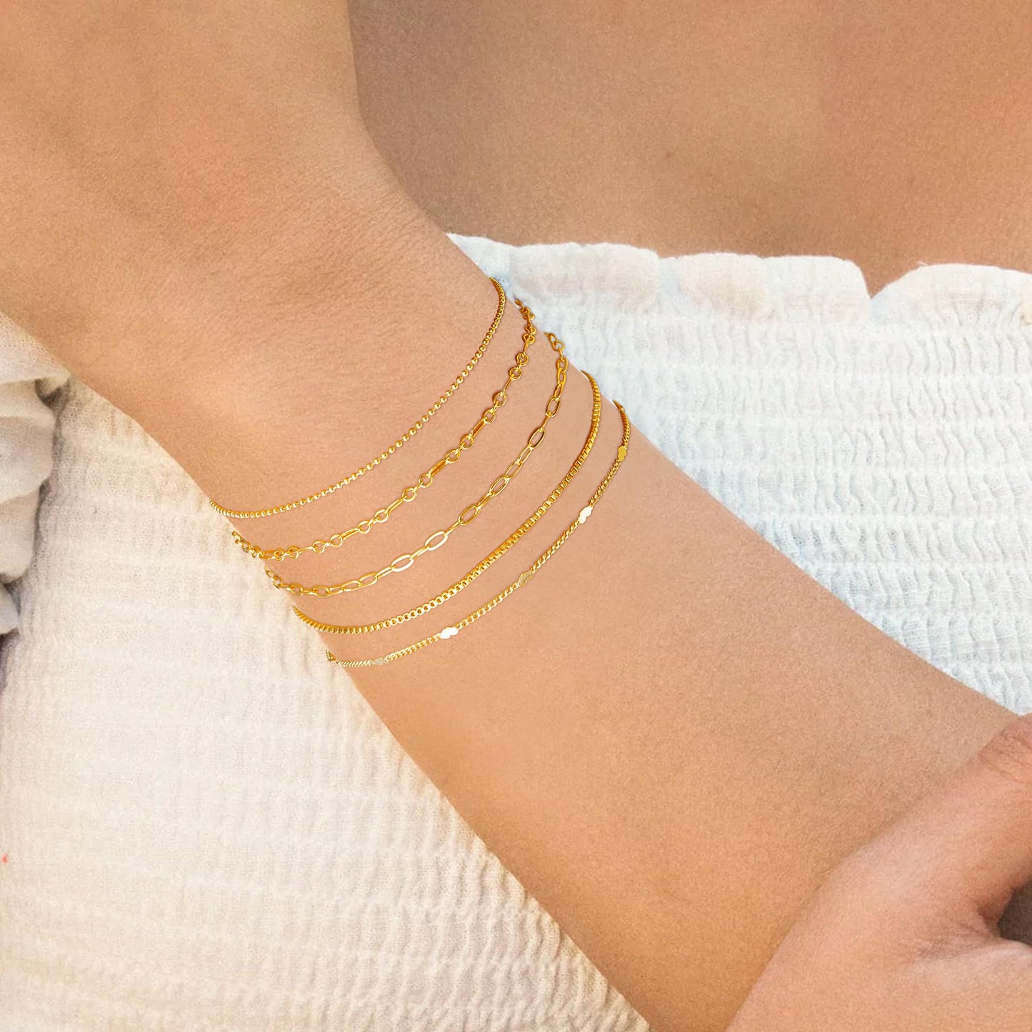 Gold Bracelets for Women Trendy,14K Real Gold Plated Dainty Stackable Paperclip Cuban Link Chain Bracelets,Cuff Bracelets Jewelry Set Adjustable 7"+2"