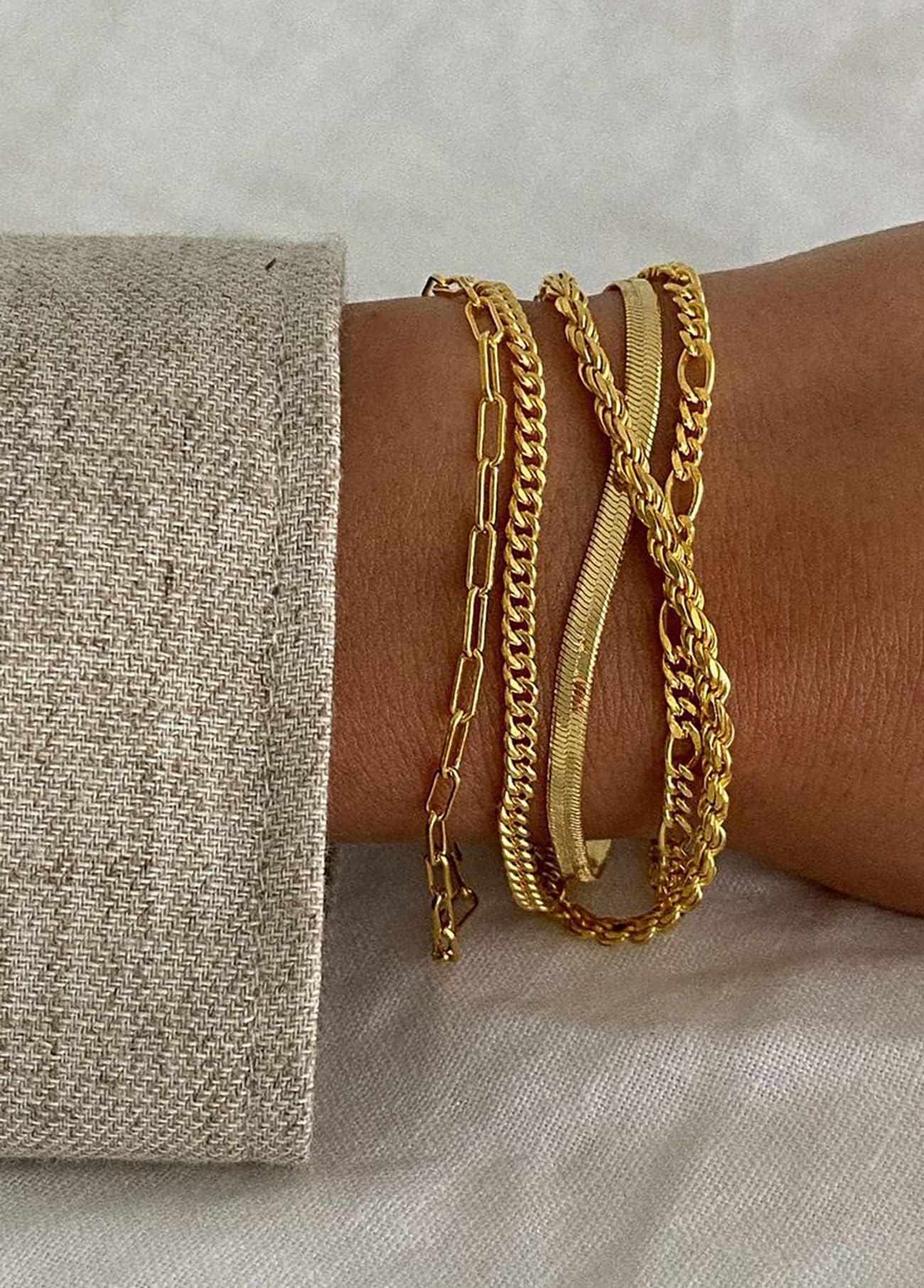 DEARMAY Gold Bracelets for Women Waterproof, 14K Real Gold Jewelry Sets Trendy Thin Dainty Stackable Cuban Link Paperclip Chain Bracelet Pack Fashion Accessories Gifts for Womens