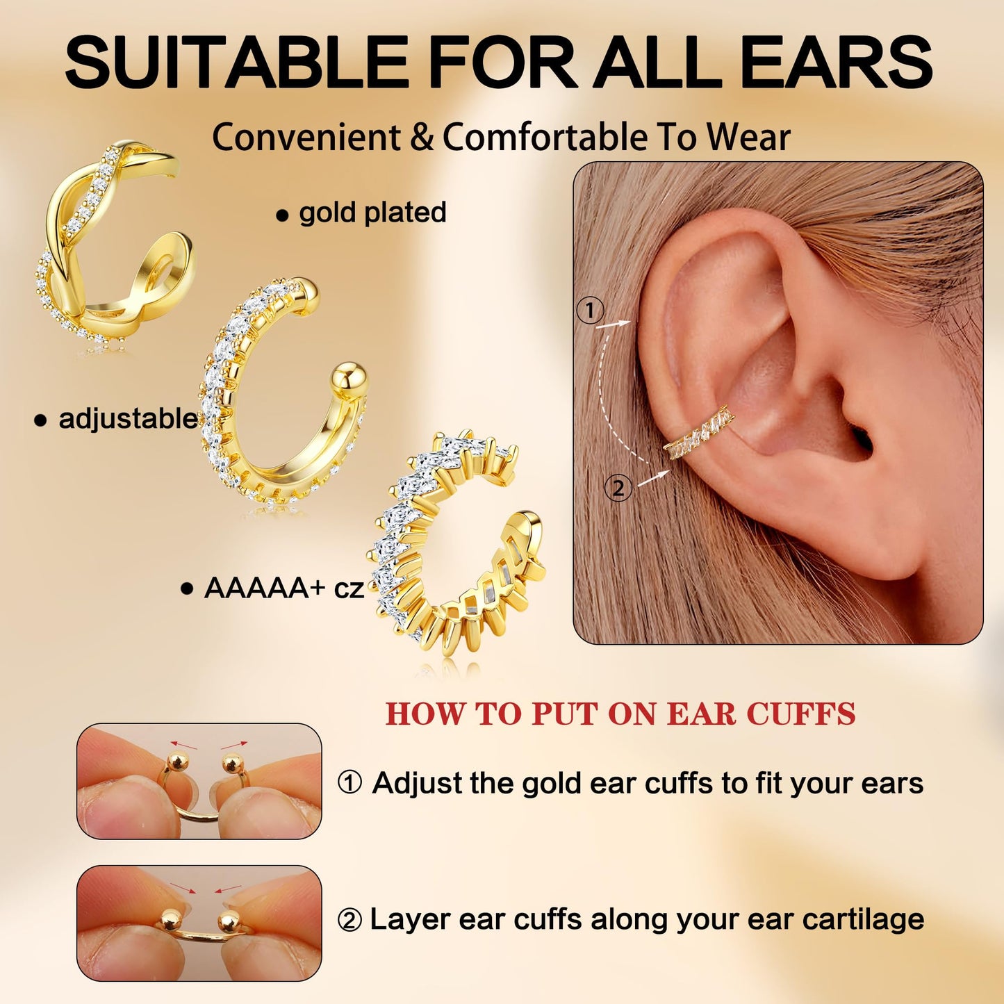 Dochais Ear Cuffs Non-Piercing Earrings for Women Cute Small Clip-On Cartilage Earring 14k Gold Plated Dainty Fake Piercings Earings