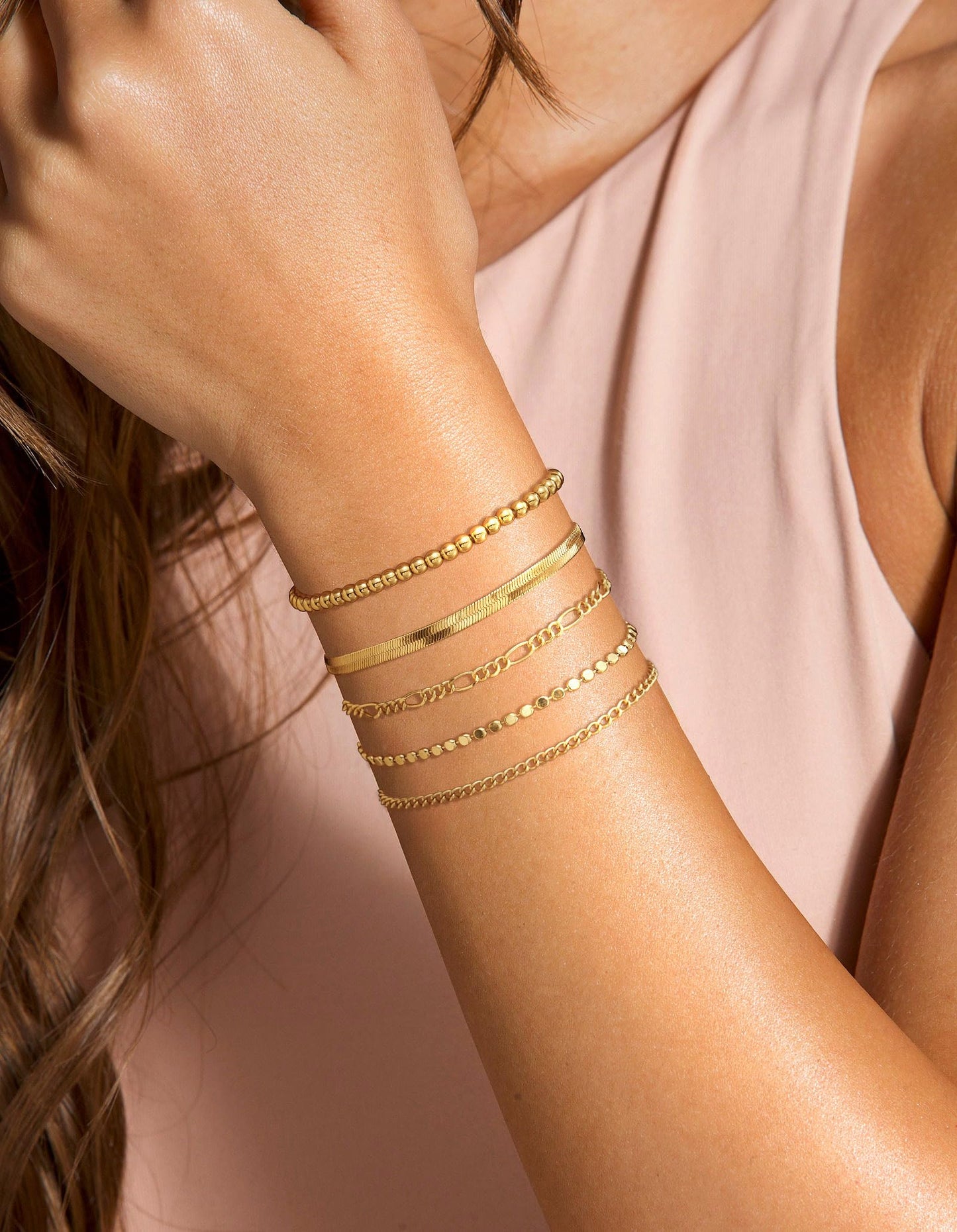 DEARMAY Gold Bracelets for Women Waterproof, 14K Real Gold Jewelry Sets Trendy Thin Dainty Stackable Cuban Link Paperclip Chain Bracelet Pack Fashion Accessories Gifts for Womens