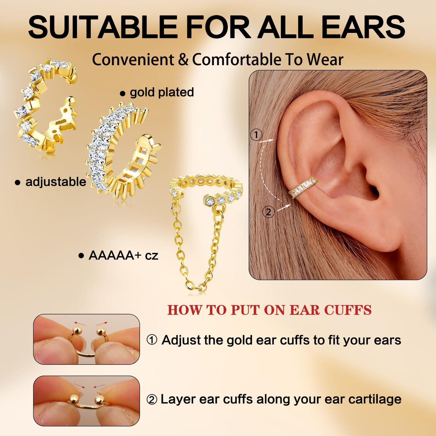 Dochais Ear Cuffs Non-Piercing Earrings for Women Cute Small Clip-On Cartilage Earring 14k Gold Plated Dainty Fake Piercings Earings