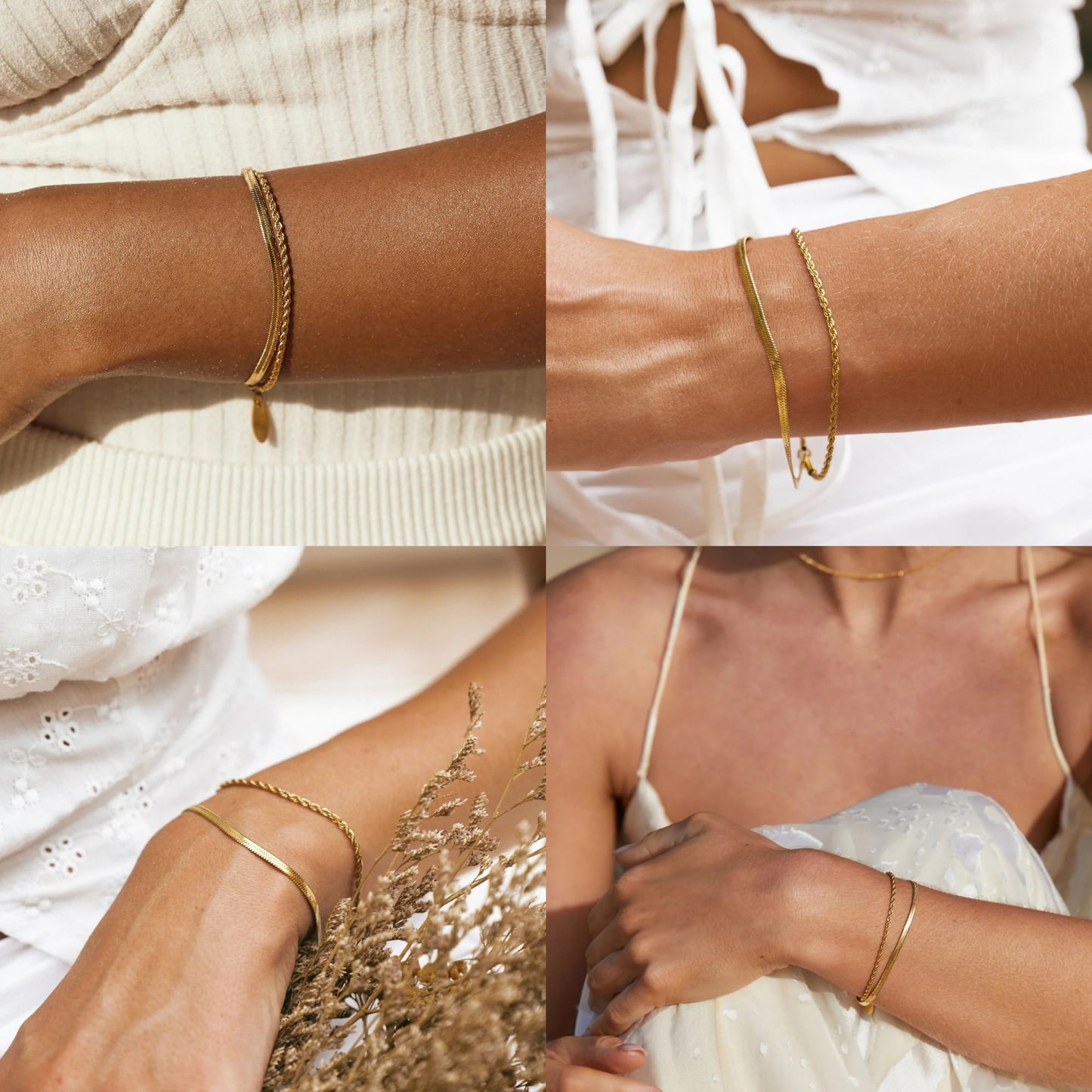Gold Bracelets for Women Trendy,14K Real Gold Plated Dainty Stackable Paperclip Cuban Link Chain Bracelets,Cuff Bracelets Jewelry Set Adjustable 7"+2"