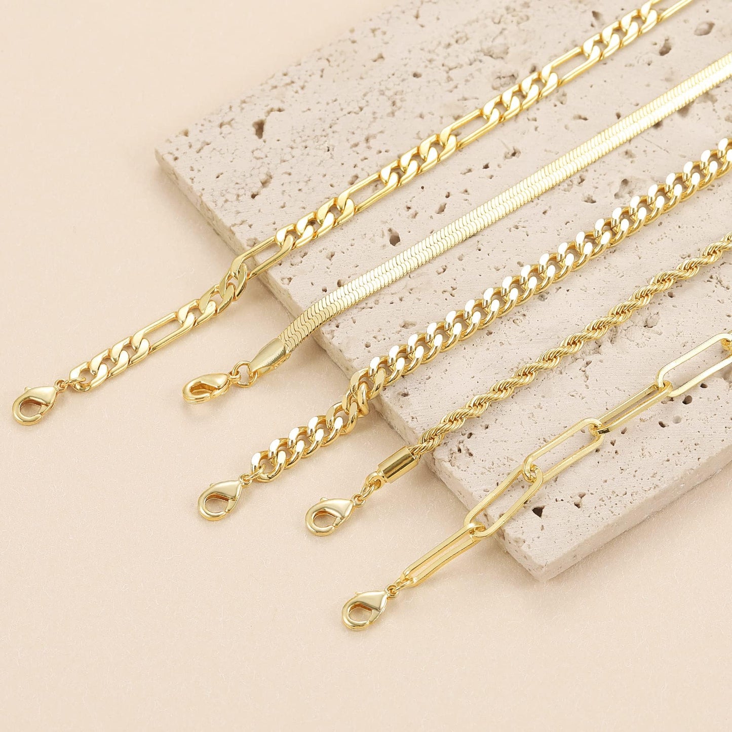 DEARMAY Gold Bracelets for Women Waterproof, 14K Real Gold Jewelry Sets Trendy Thin Dainty Stackable Cuban Link Paperclip Chain Bracelet Pack Fashion Accessories Gifts for Womens