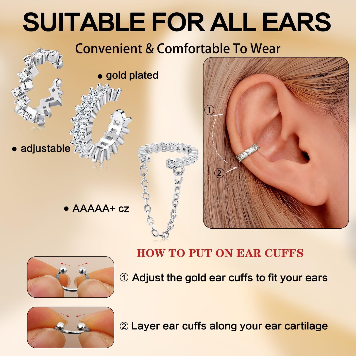 Dochais Ear Cuffs Non-Piercing Earrings for Women Cute Small Clip-On Cartilage Earring 14k Gold Plated Dainty Fake Piercings Earings