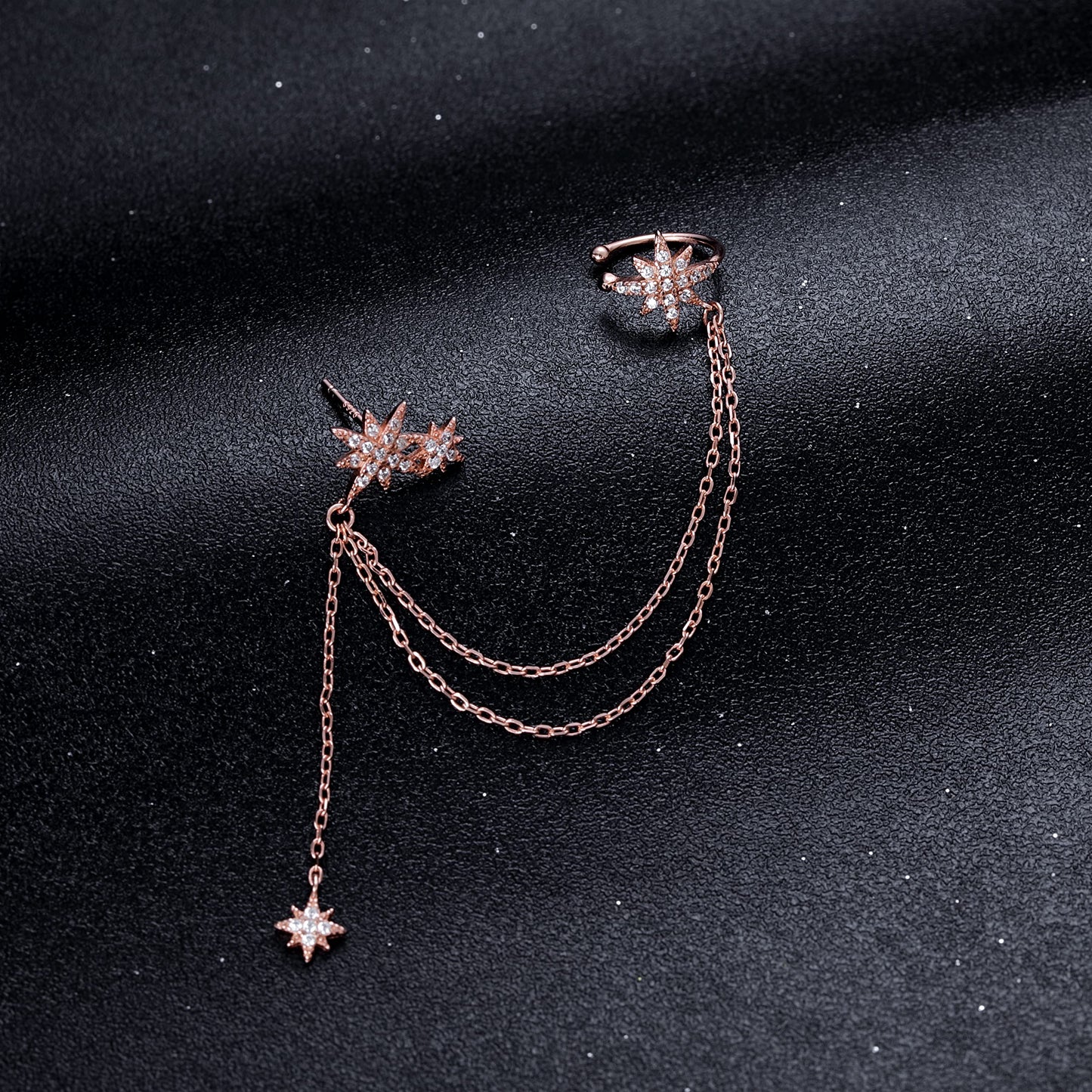 SLUYNZ 925 Sterling Silver Fashion Star Cuff Earring Chain for Women Star Crawler Earring Wrap Earrings