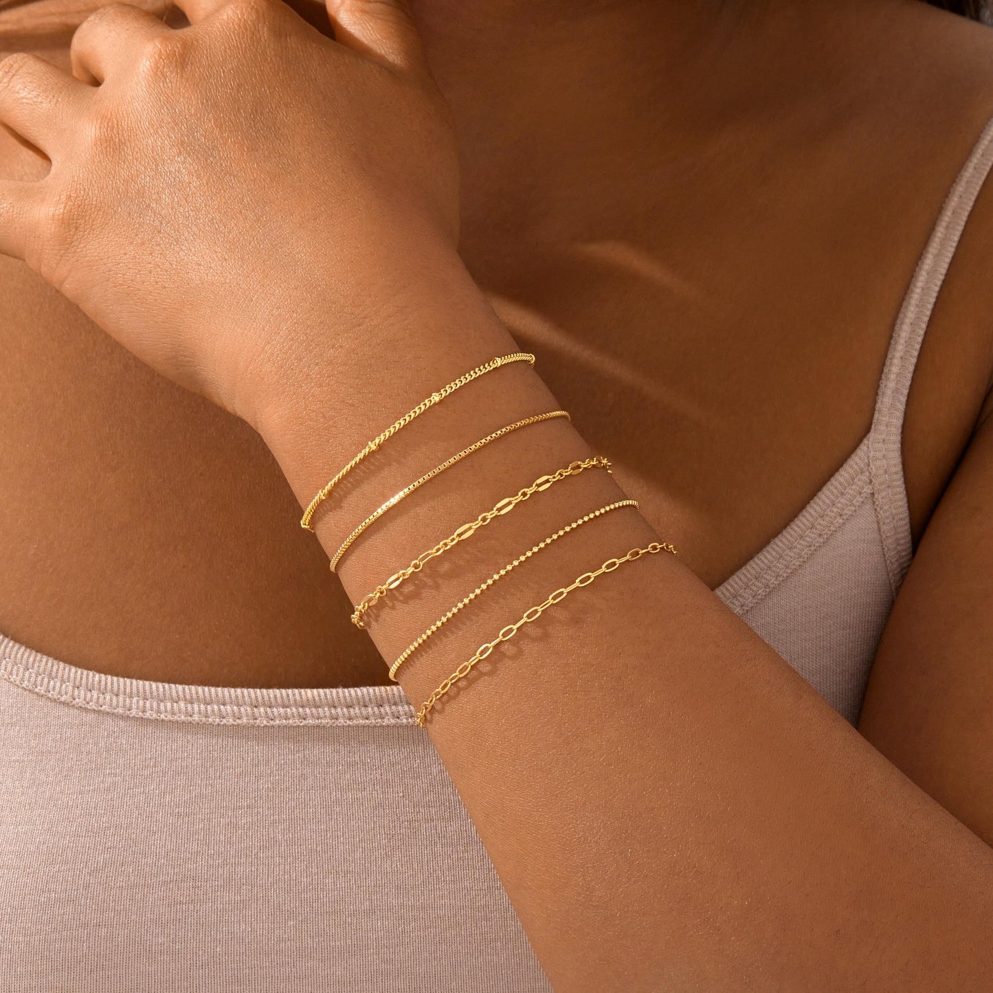 Gold Bracelets for Women Trendy,14K Real Gold Plated Dainty Stackable Paperclip Cuban Link Chain Bracelets,Cuff Bracelets Jewelry Set Adjustable 7"+2"