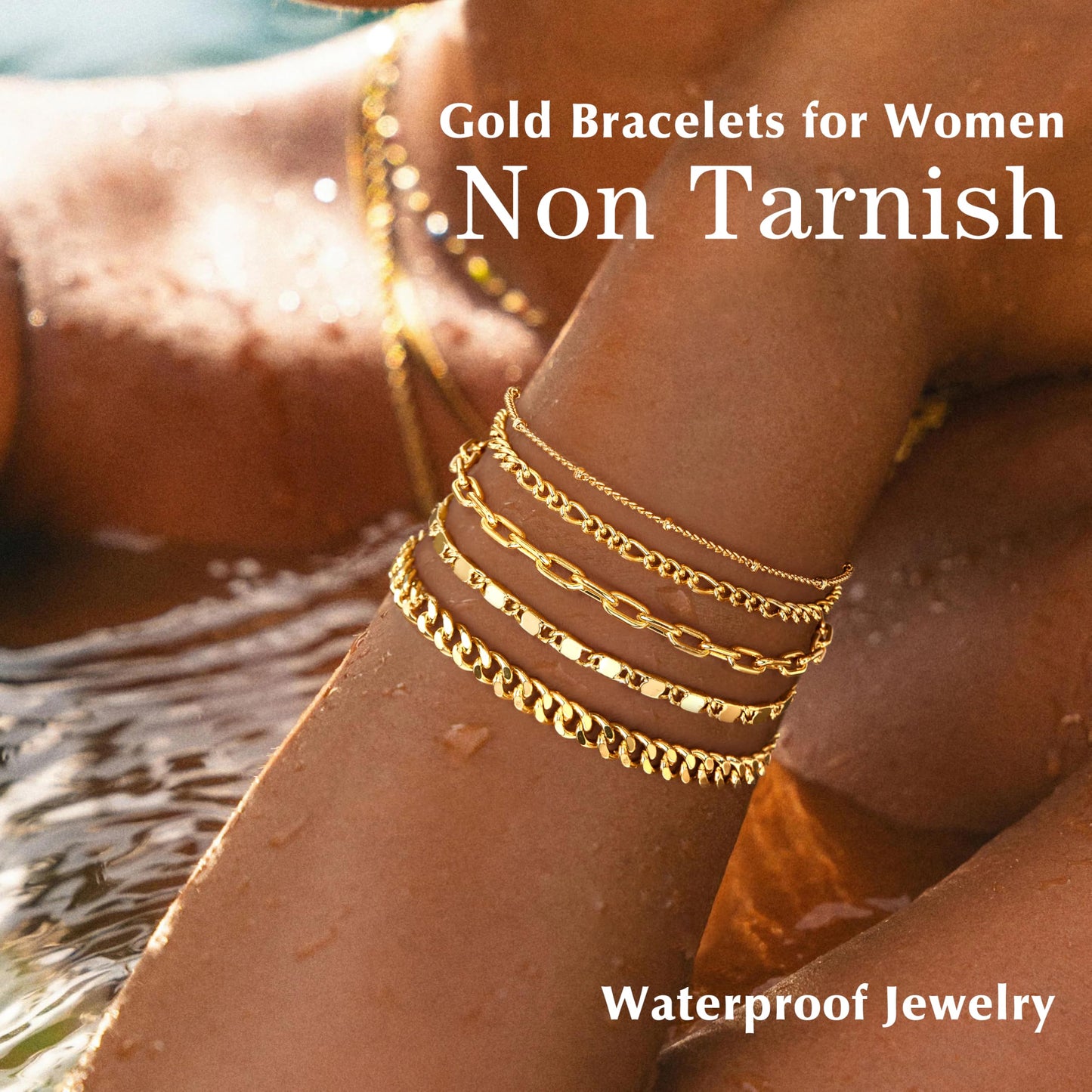 Gold Bracelets for Women Trendy,14K Real Gold Plated Dainty Stackable Paperclip Cuban Link Chain Bracelets,Cuff Bracelets Jewelry Set Adjustable 7"+2"