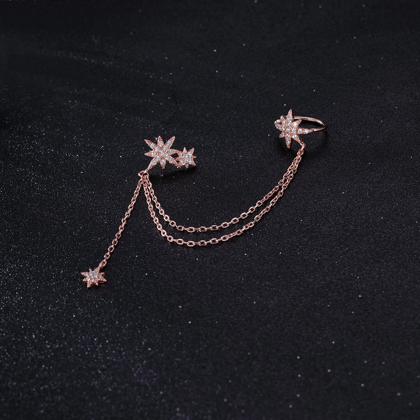 SLUYNZ 925 Sterling Silver Fashion Star Cuff Earring Chain for Women Star Crawler Earring Wrap Earrings