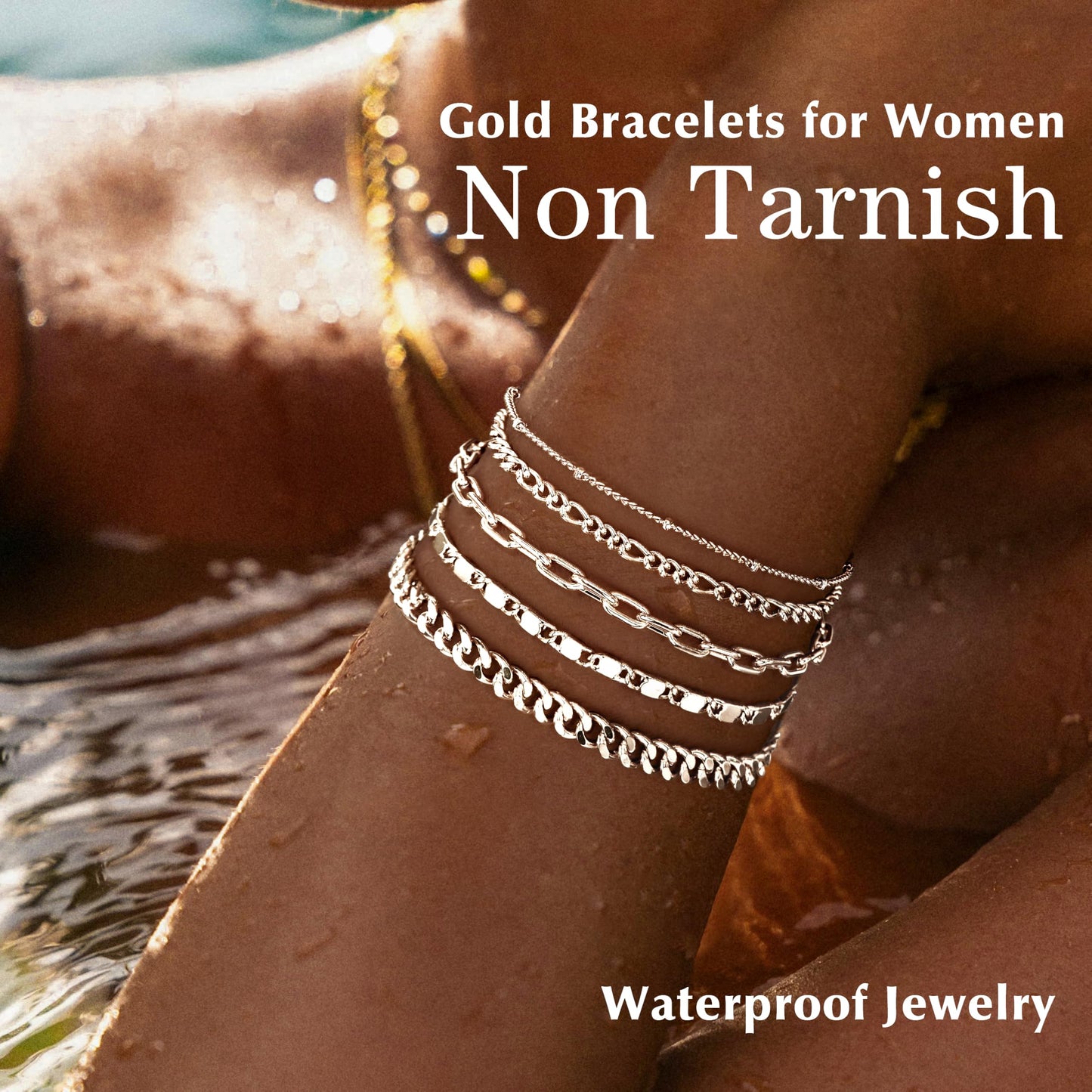 Gold Bracelets for Women Trendy,14K Real Gold Plated Dainty Stackable Paperclip Cuban Link Chain Bracelets,Cuff Bracelets Jewelry Set Adjustable 7"+2"